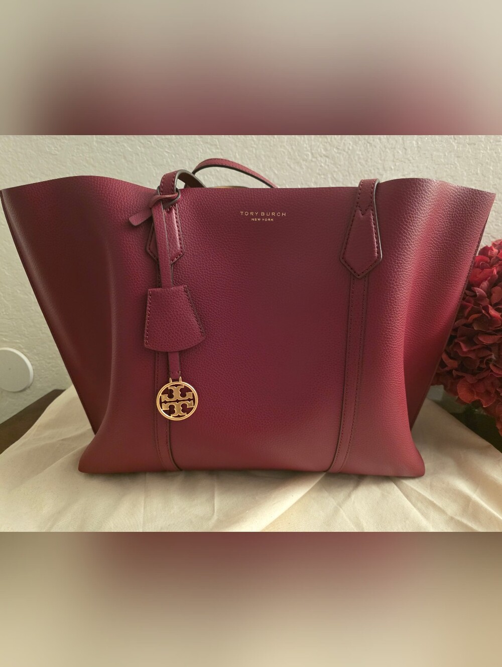 Tory Burch Women's Perry Burgundy Leather Tote